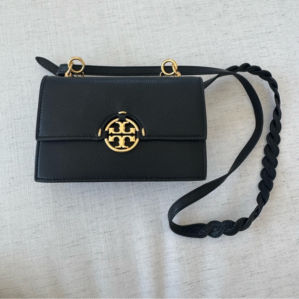 Tory Burch Miller Mini Leather Black and Gold Crossbody Bag handbag